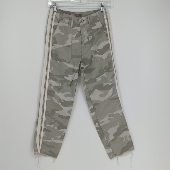 MOTHER Pants - Mother Women's The Shaker Chop Crop Fray Camo Size 24 Desert Print Racer Linen